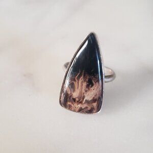 Palm Root Agate Ring Size 7 - Brown Black Sterling Silver Natural Triangle Ring